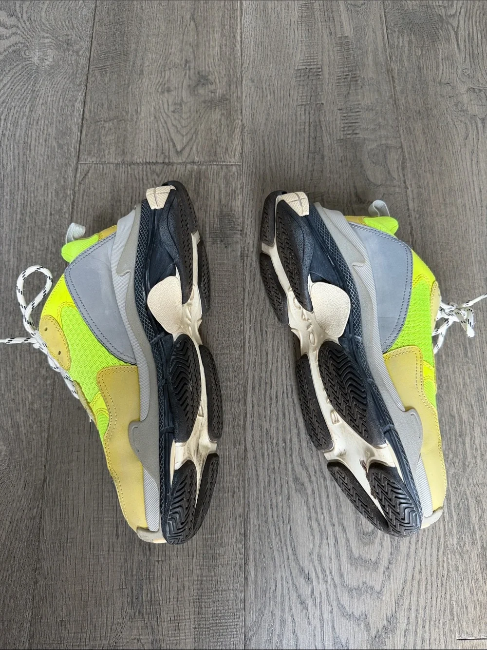 Balenciaga Men's Triple S Neon Lime and Gray Multi-Sneaker